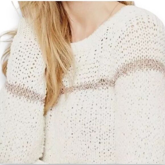 Loft Boucle Knit Sweater Wms Sz M Cream Mixed Texture Crewneck - Picture 2 of 8